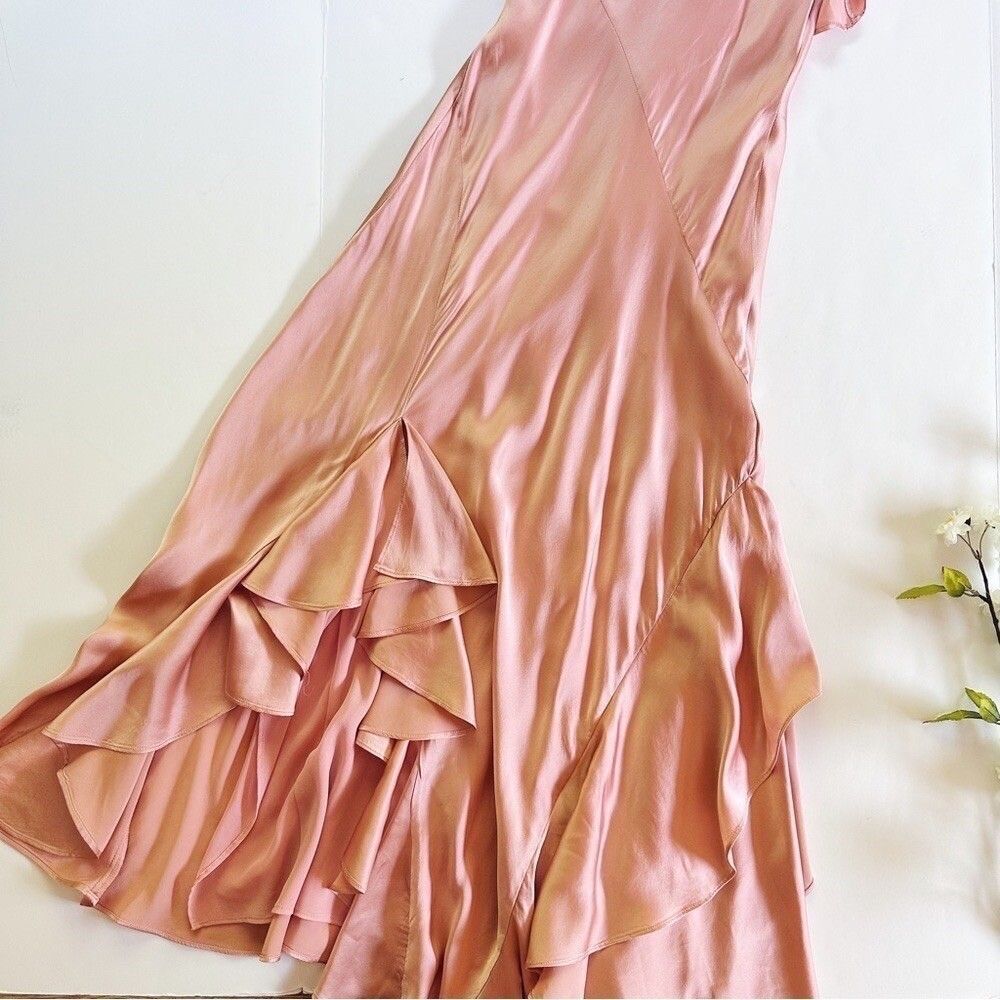 Cinq A Sept Women’s Elly Charmeuse Ruffle Midi Dress Sleeveless Pink Silk Size 0 - Picture 9 of 11